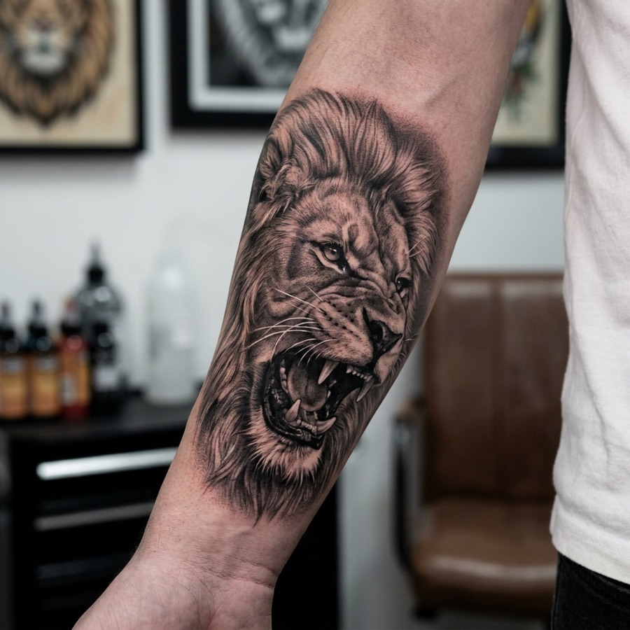 Black & grey realista — leão